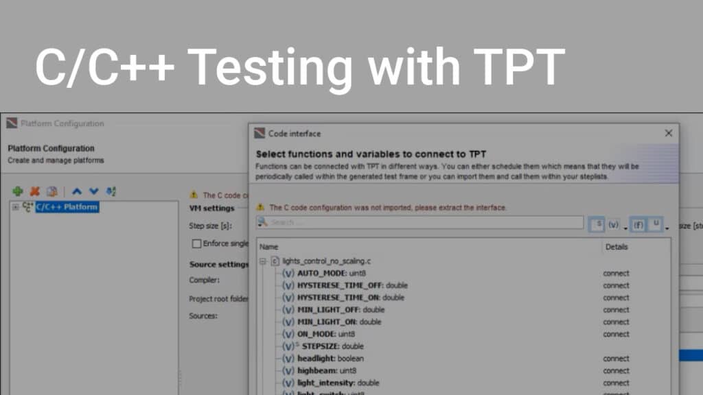 C/C++ Code Testing with TPT