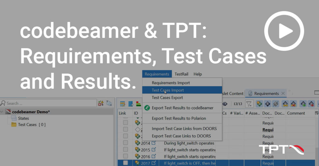 codebeamer & TPT: Import Requirements and Test cases, Export Test Results